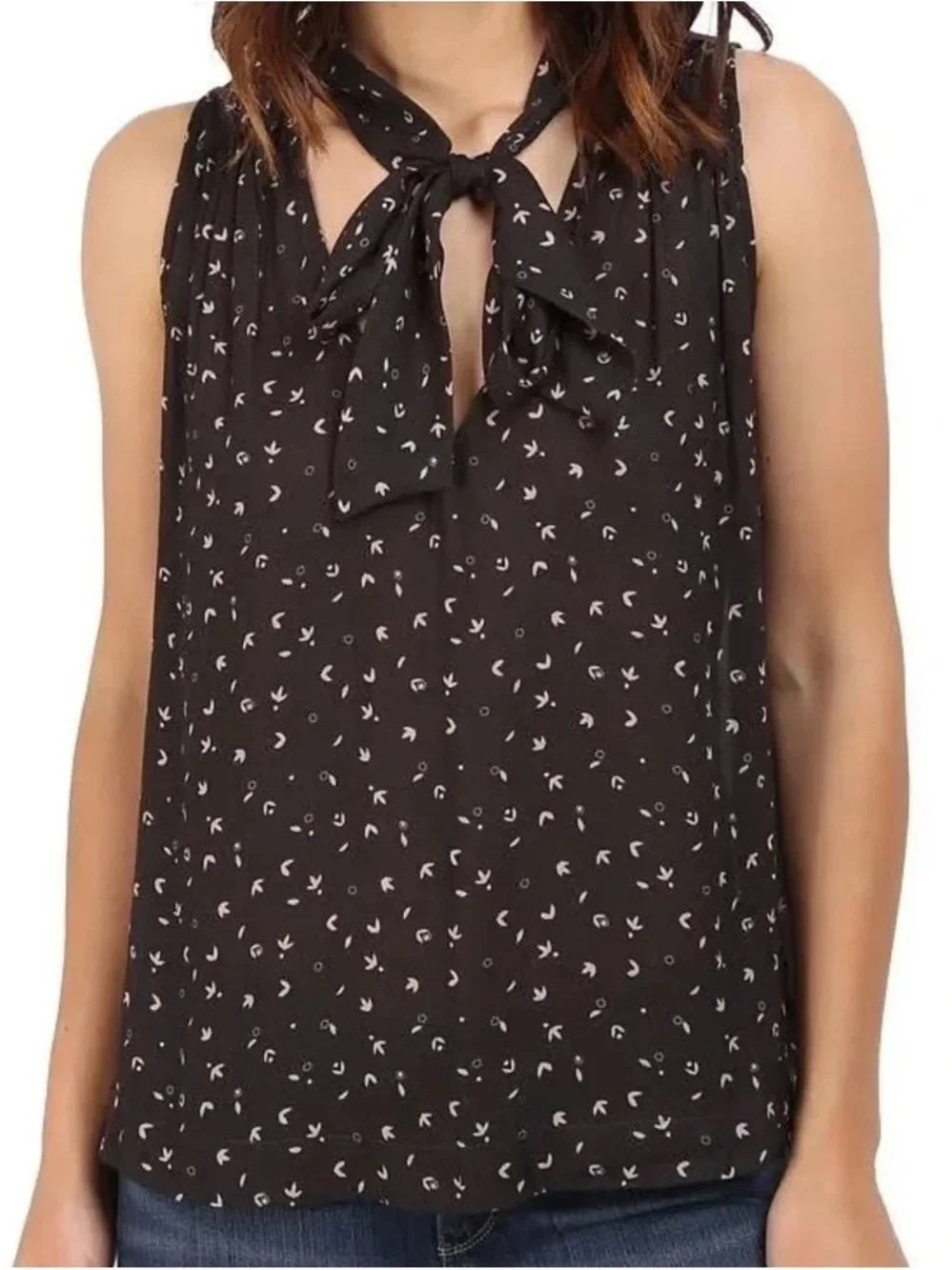 Free People Womens Sleeveless Tie Neck Bow Tank Blouse - Picture 3 of 10